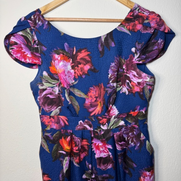 Moulinette Soeurs Dress Women's Size 12 Blue Floral Mini Classic Ruffle Sleeve - Picture 2 of 5
